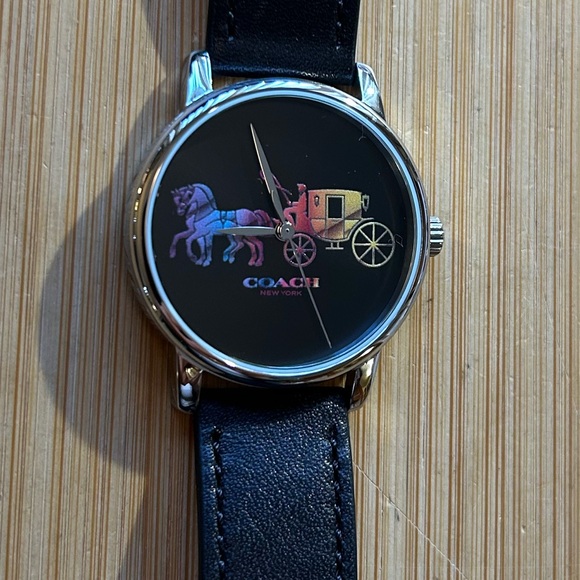 Coach Grand Watch With 36mm Black Face Rainbow Carriage & Black Leather Band - Picture 5 of 7